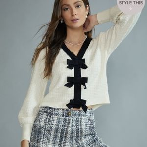 francescas NWT Ivory/Black Bow Cardigan